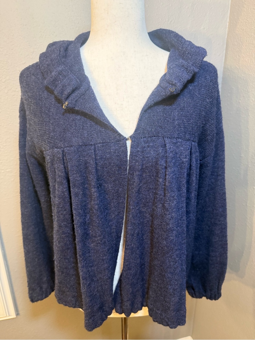 Free People Navy Hooded Bubble Sweater Knit Cardigan